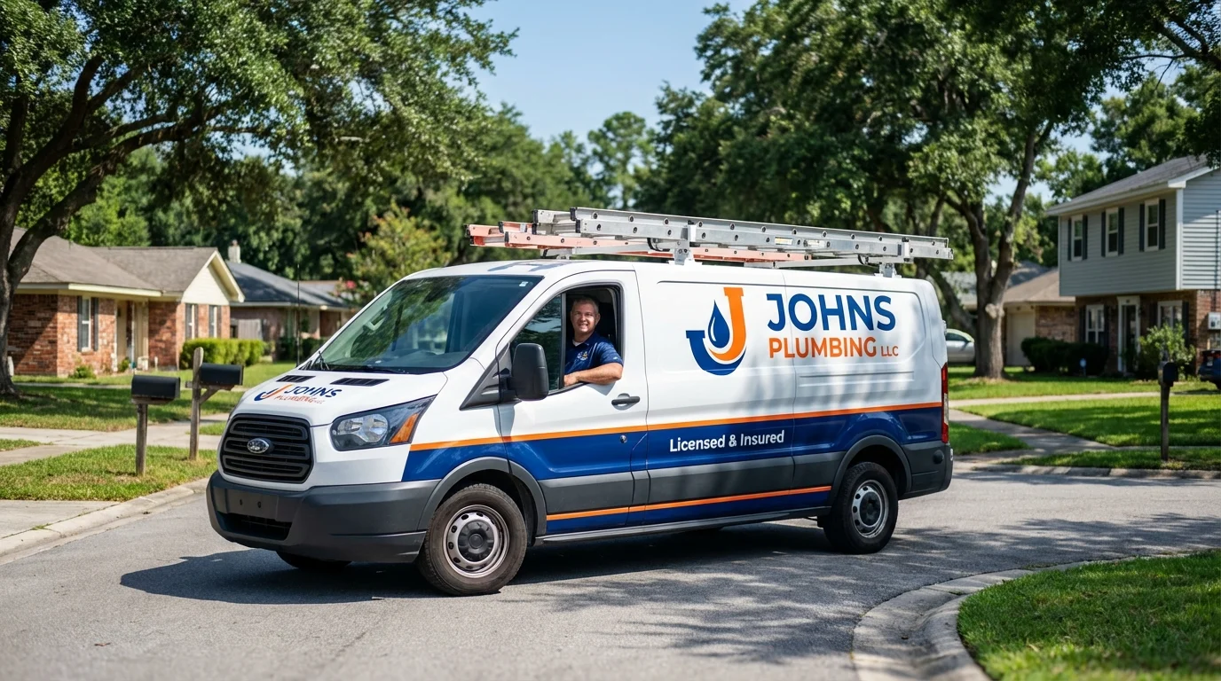 Johns Plumbing LLC service van in Kingsville, MD
