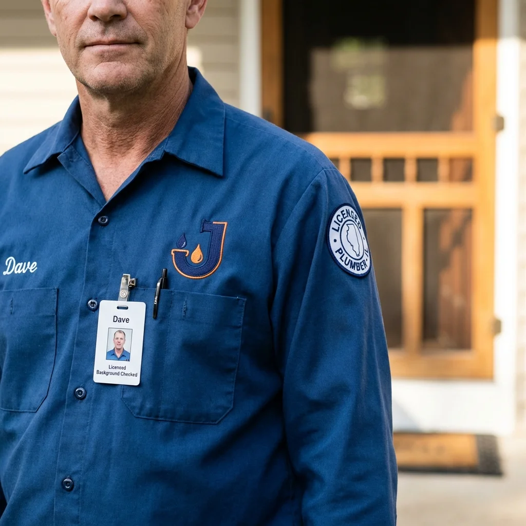 Licensed plumber showing ID badge in Kingsville, MD