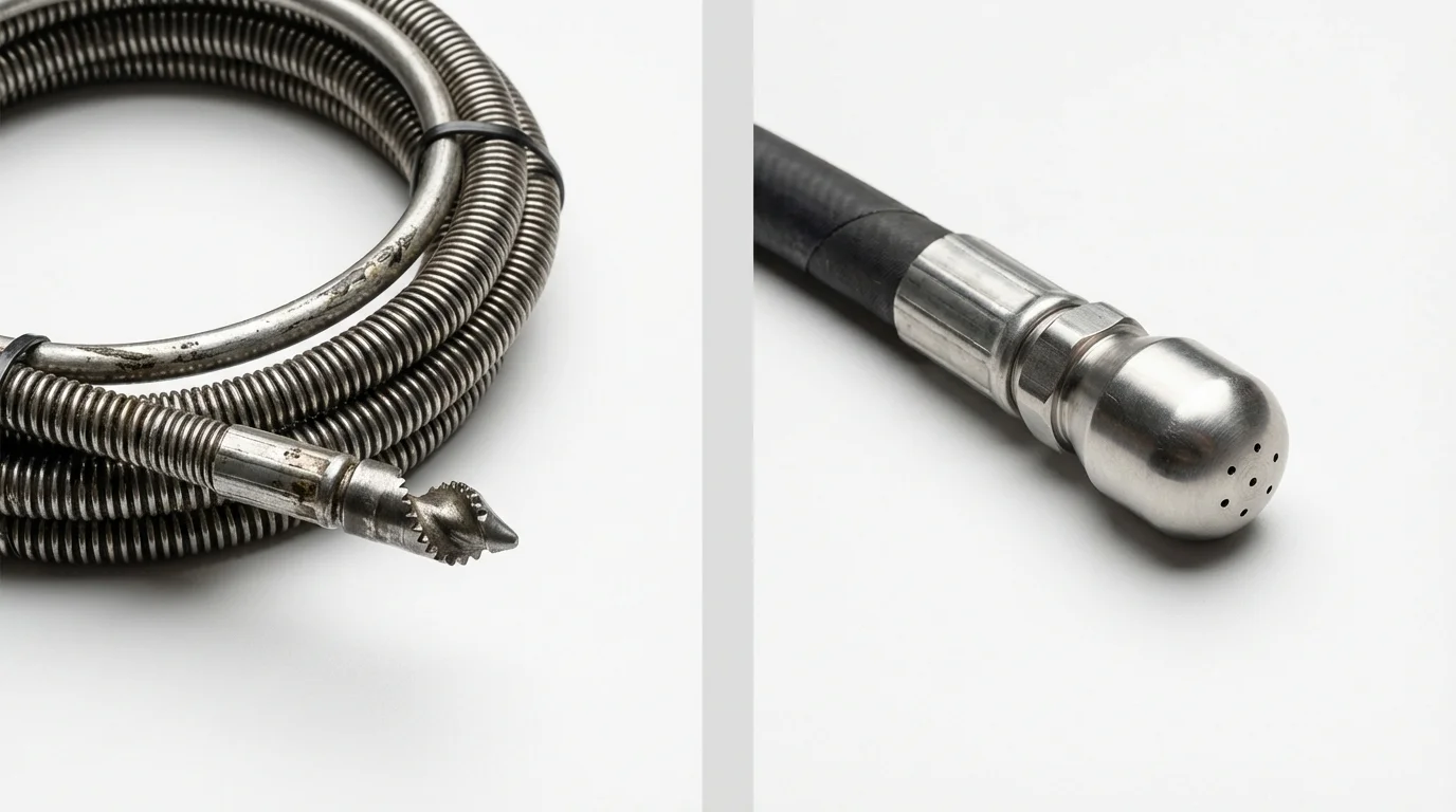 Drain snake cable and hydro jetting nozzle used for drain cleaning in Kingsville, MD